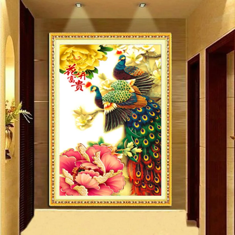 Needlework,DIY Chinese Cross stitch, Embroidery kit for set,Flower Fortune bird peacock print pattern Cross-Stitch animal decor