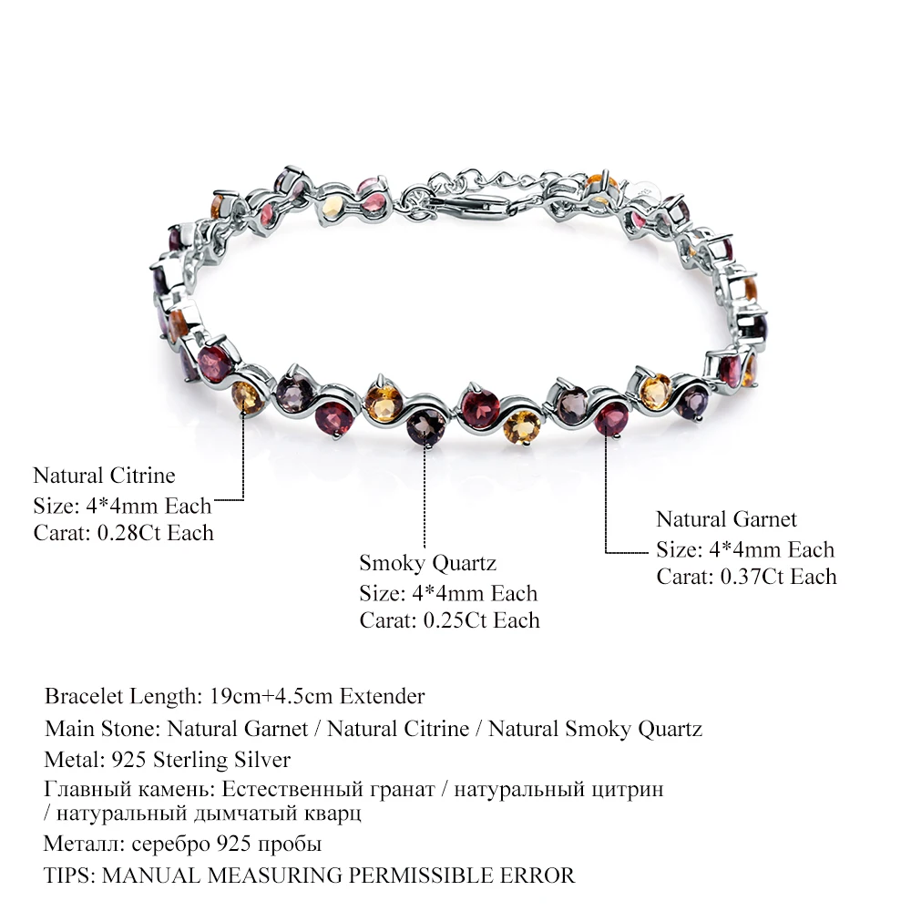 GEM'S BALLET Natural Garnet Citrine Smoky Quartz Tennis bracciale in argento Sterling 925 con pietre preziose gioielleria raffinata per le donne