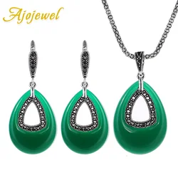 Ajojewel Red Black Green Water Drop Jewelry Sets Antique Earrings And Necklace Evening Dress Accessories High Quality