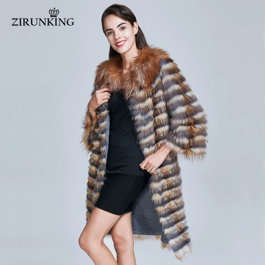 ZIRUNKING 2020 Real Sivler Fox Fur Coa tLuxury Female Natural long Luxury Outwear  Real Fur  Clothes For Autumn ZC1735