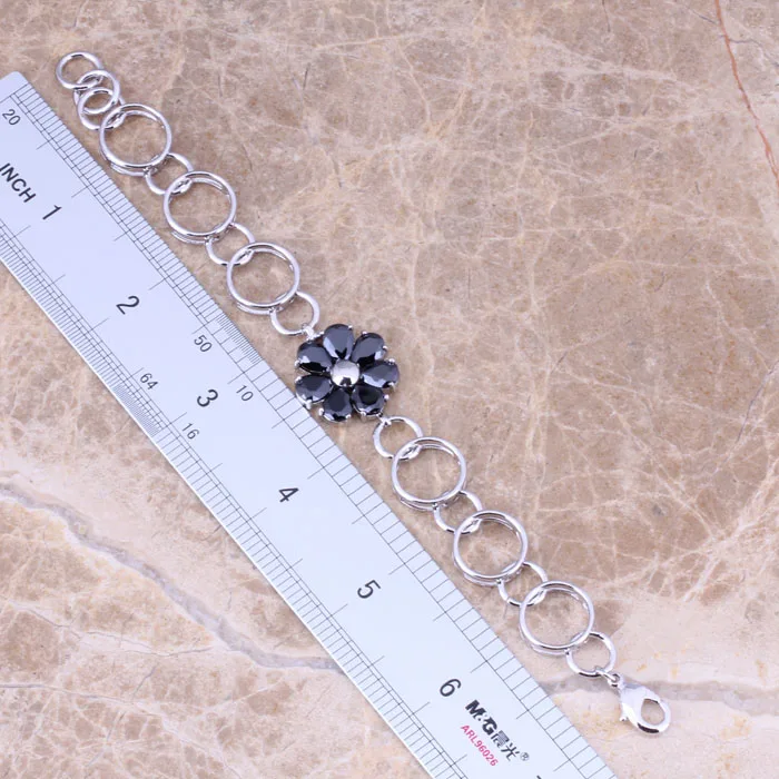 Magic Black Cubic Zirconia Silver Plated Link Chain Bracelet 7.5 inch Free Gift Bag S0675