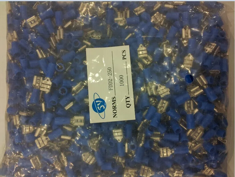 

1000PCS/LOT FDD2-250 female pre-insulated connectors, cold terminal, insert spring, lugs, terminals, copper nose