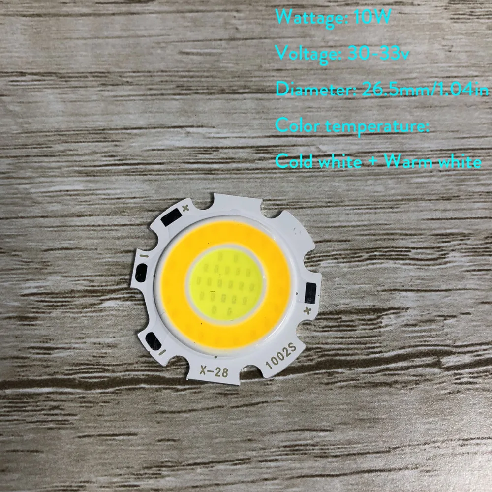 1pcs Two-tone Warm White + Cold White LED Light Beads Cob Chip Current 3W 5W 7W 10W Round Chips 280mA - 300mA