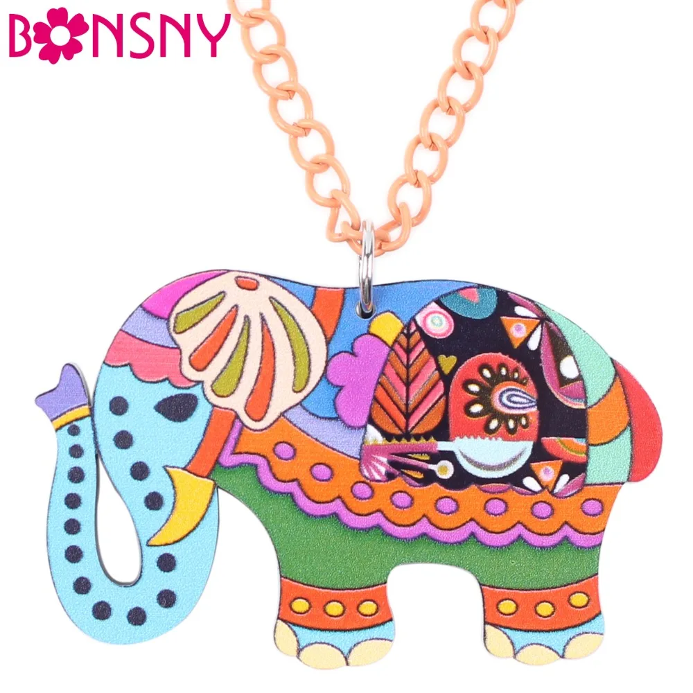 Ожерелье Bonsny в виде слона, длинная цепочка, акриловая подвеска, модное ювелирное изделие для женщин, весеннее милое животное, Очаровательное ожерелье, аксессуары, 2016