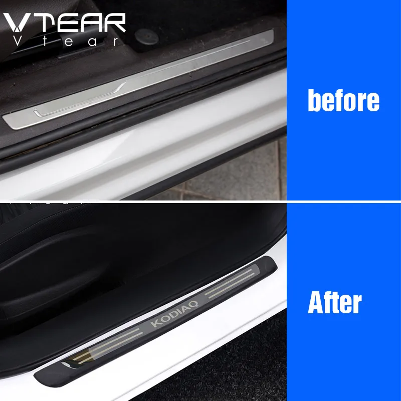 Vtear For Skoda Kodiaq Accessories Car Door Sill Cover Trim Anti-Scuff Plate Threshold Pedal Exterior Scuff Car-Styling 2021