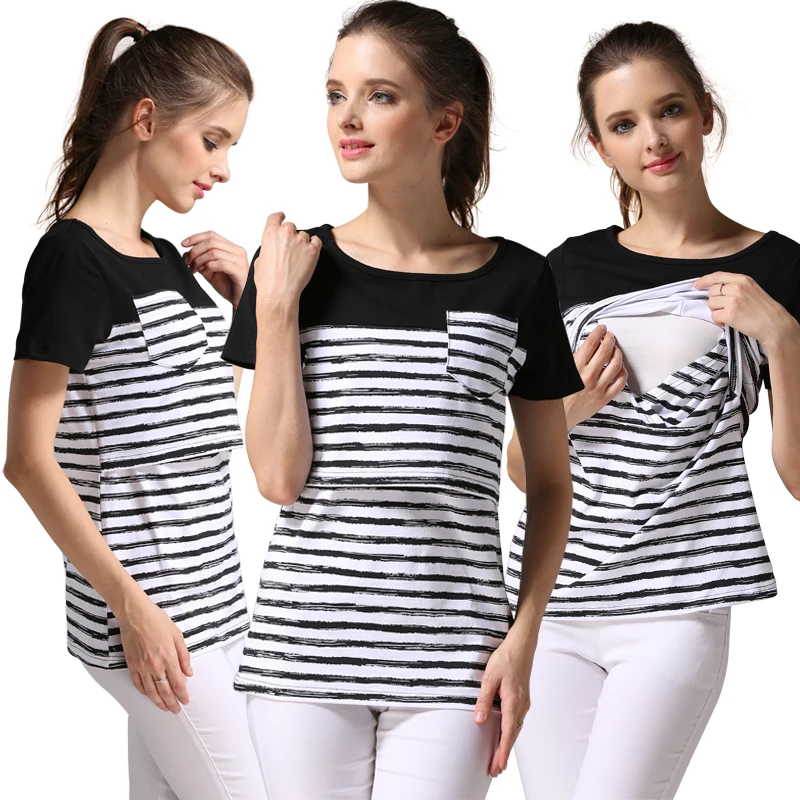 Summer Short Sleeve Maternity Clothing Breastfeeding Tops Pure Cotton Clothes for Pregnant Women Plus Size Lactation T-Shirts