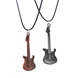 New Girls Retro Guitar Choker Necklace Women Cute Leather Chain Vintage Guitar Pendant Necklace Female Jewelry Friends Gift