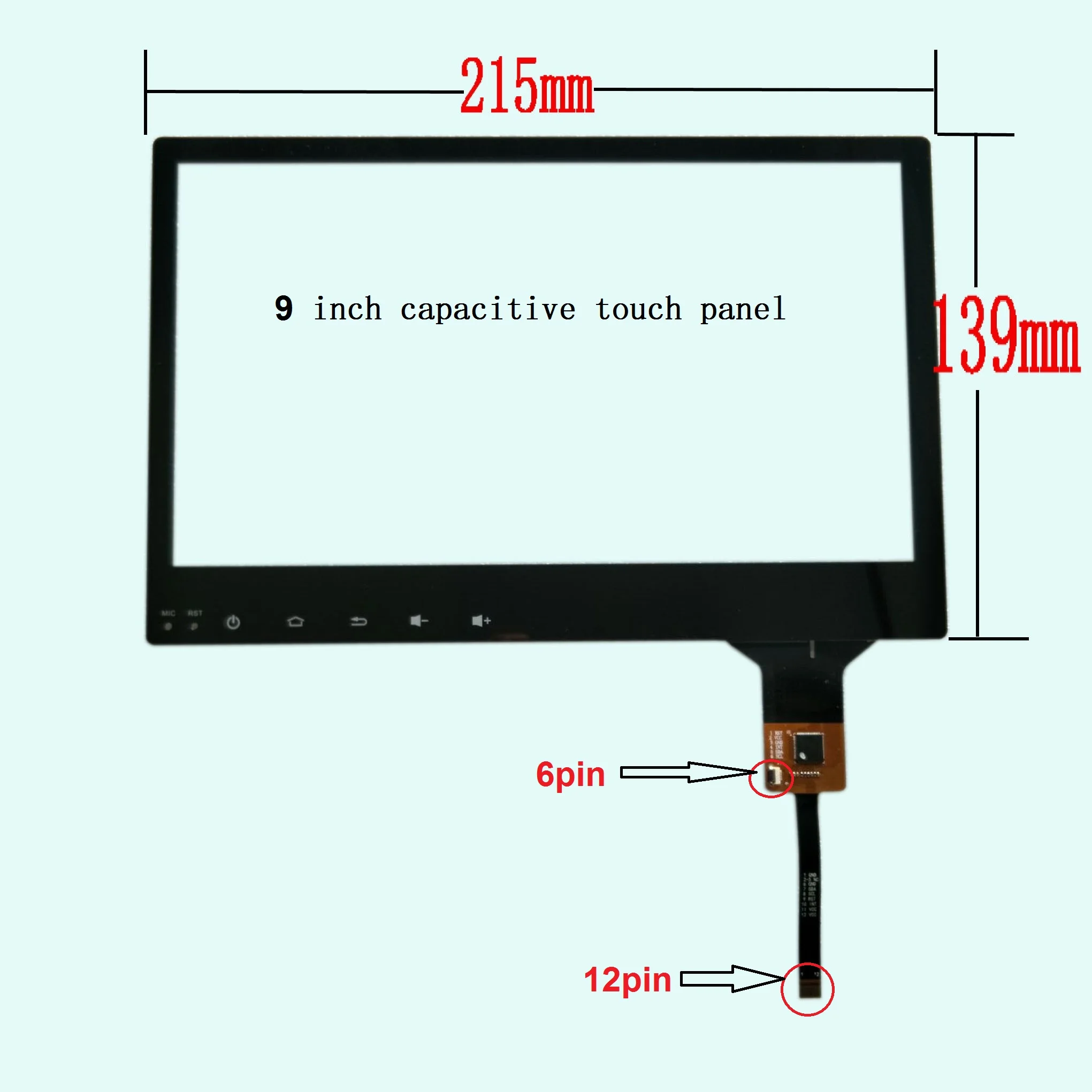 شاشة لمس سعوية للسيارة ، 9 بوصة ، 215 × 139 مم ، 6 دبابيس ، 12 دبوس ، dvd ، gps ، لوحة تعمل باللمس ، جديد