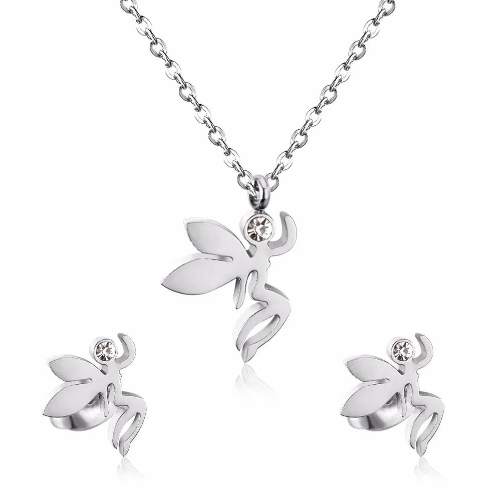 LUXUKISSKIDS Fashion Jewelry Sets Stainless Steel Pendant Necklace Earrings Sets For Women Accessories Jewelry