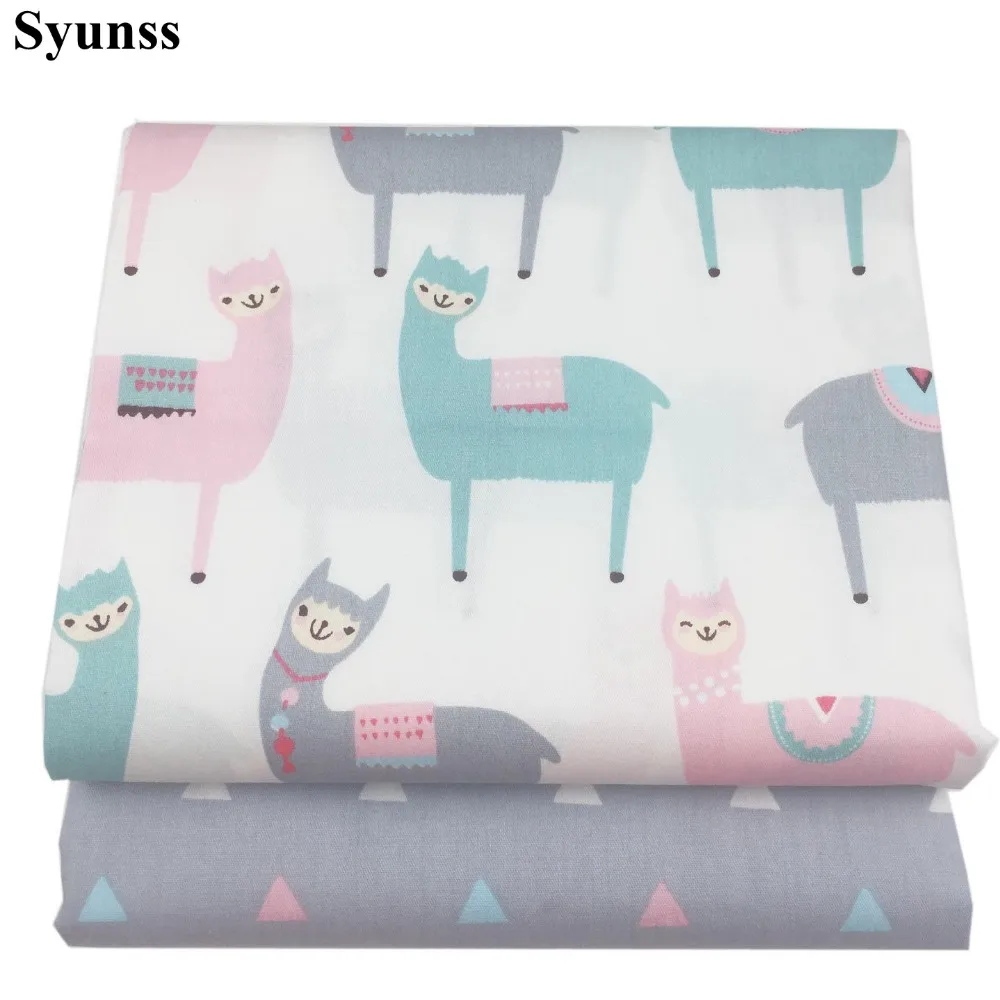 Syunss-Gray and Pink Alpaca Print Twill Cotton Fabric, DIY Handmade Sewing, Patchwork Cloth, Bedding Textile, Quilting Tissue