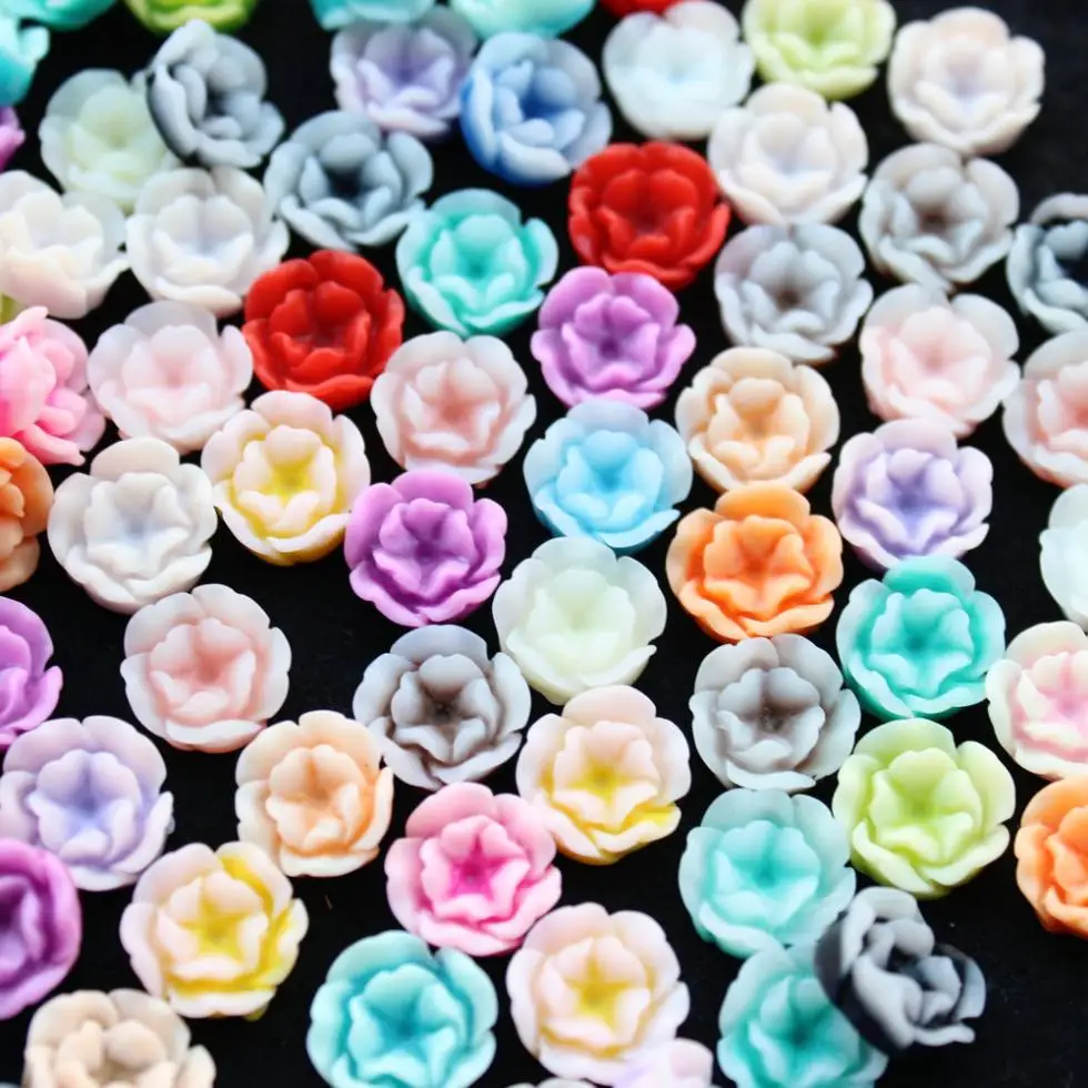 200pcs mix color Resin 2-Tone Rose Cabochons decoden pieces for diy flatback charms 13mm