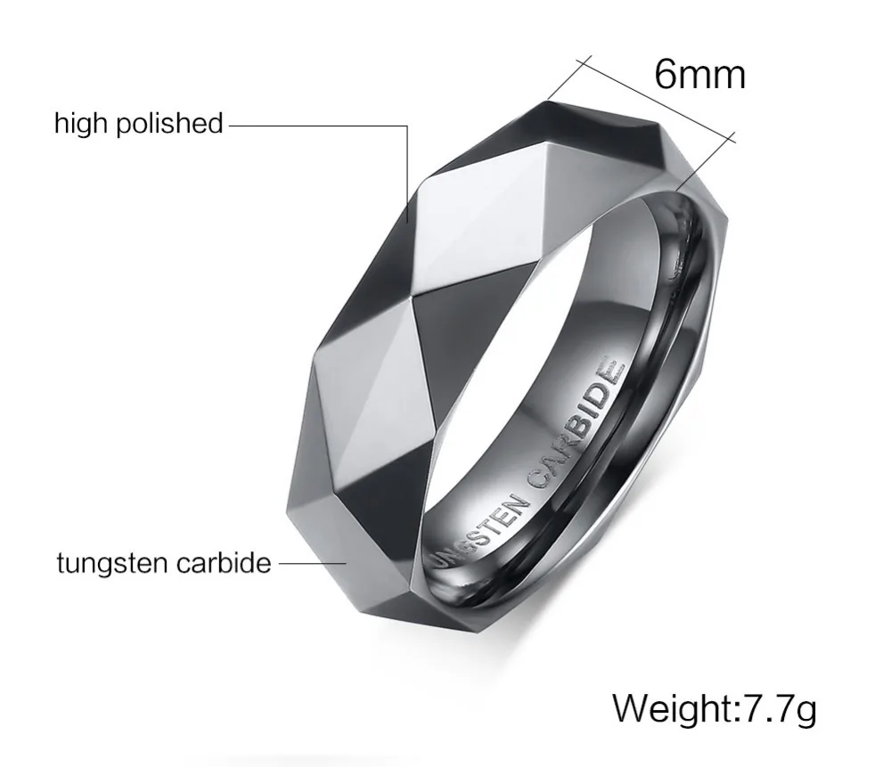 Faceted Wedding Band For Men,Mens Tungsten Carbide Rings, Polished Beveled Edge Comfort Fit