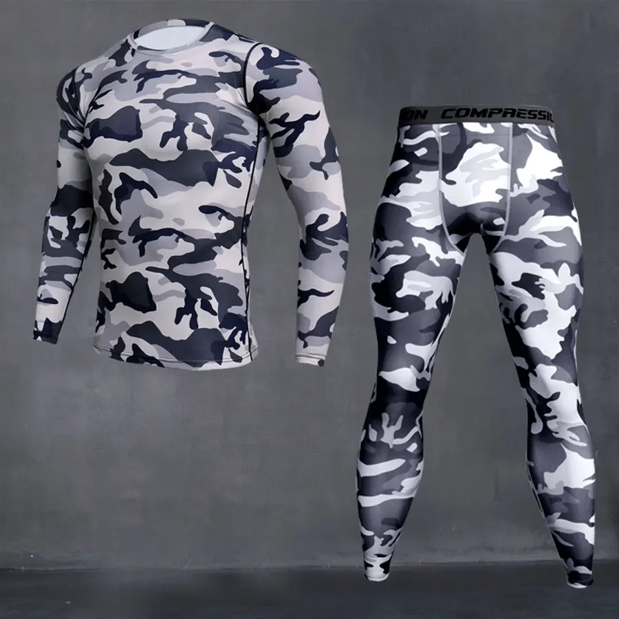 Men\'s Camouflage Thermal Underwear Set Long Johns Winter Thermal Underwear Base Layer Men Sports Compression Long Sleeve Shirts