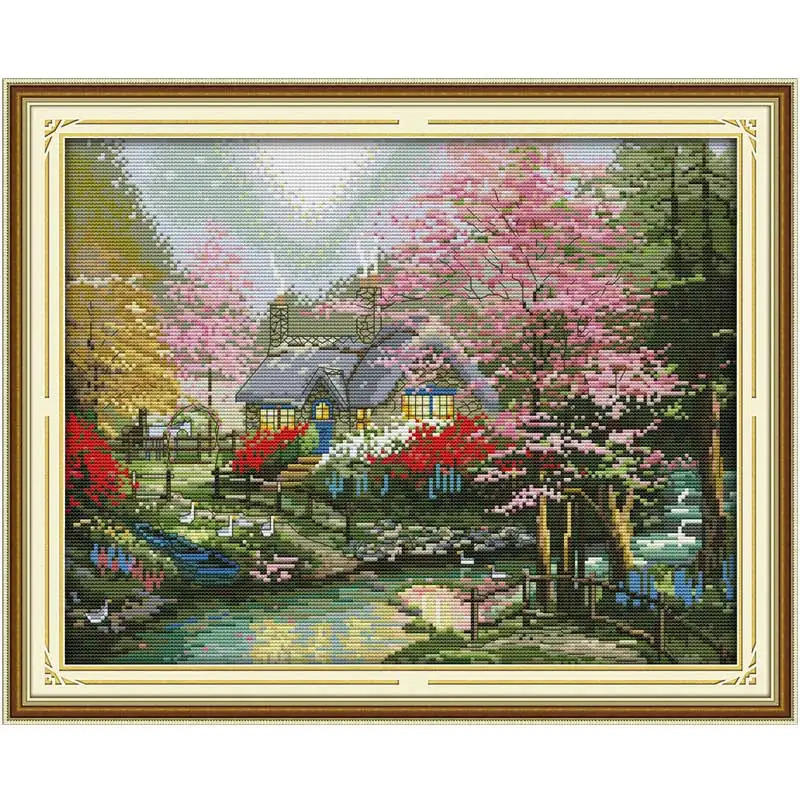 The Stream Side Cottage Patterns Counted Cross Stitch Set DIY 11CT 14CT 16CT Stamped DMC Cross-stitch Kit Embroidery Needlework