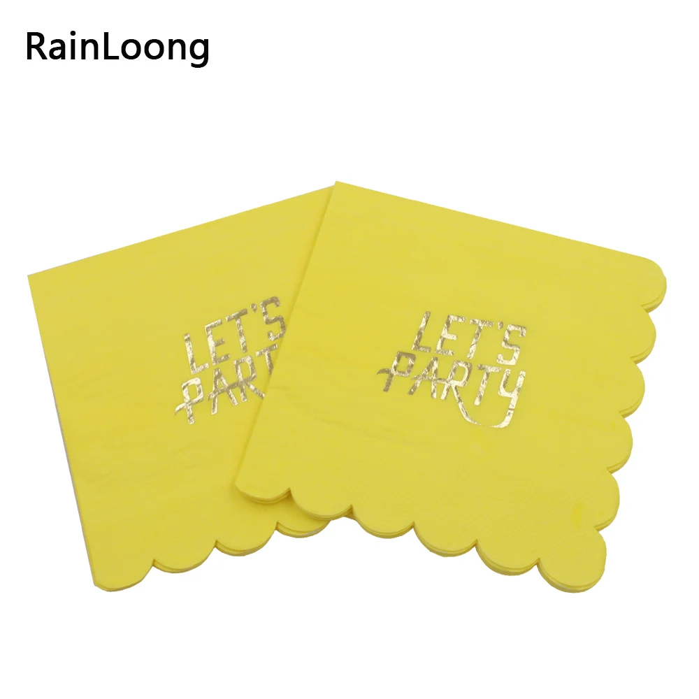 

[RainLoong] 3Plys Beverage Paper Napkins Let's Party With Scalloped Event & Party Tissue Napkin Serviette 33*33cm 16pcs/pack/lot