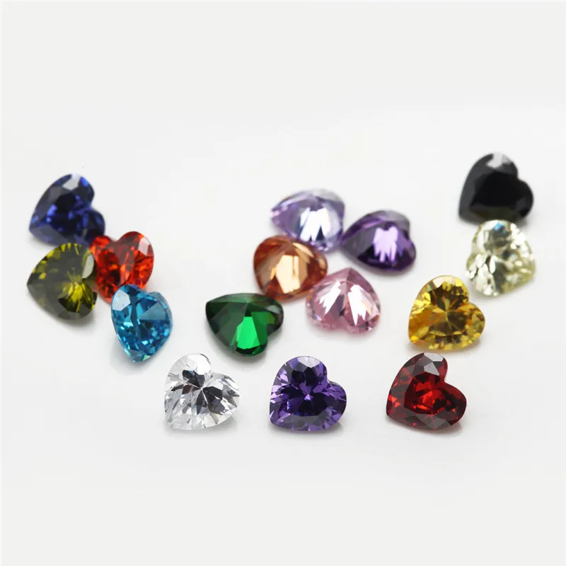 1pcs Per Color Total 15pcs Heart Shape Loose Cubic Zirconia Stone Mix 15 Colours CZ Synthetic Gemstone for Jewelry Making