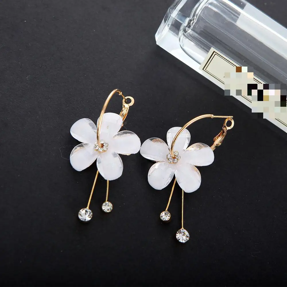 2019 Fashion Elegant Acrylic Zircon Tassel Earrings Circle Transparent Flowers Women\'s Long Earrings Wholesale Crystal Earrings