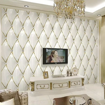 Custom Photo Wallpaper European Style Luxury 3D Stereo Gold Crystal Rhombus Splice Murals Living Room Bedroom Papel De Parede 3D