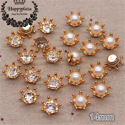 50PCS 14 millimetri D'oro Della Perla Del Fiore/Rhinstone Plastica Flatback Decorazione Button Mestiere di Cucito Scrapbook Accessori