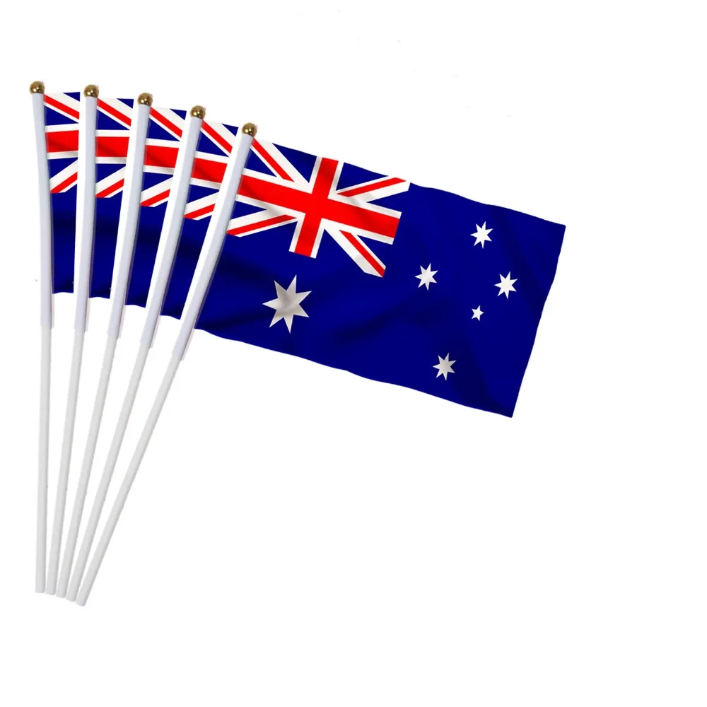 14x21cm 5pcs Australian National Flag hand waving flags with Plastic Flagpoles Activity parade Sports Home Decoration  NC004