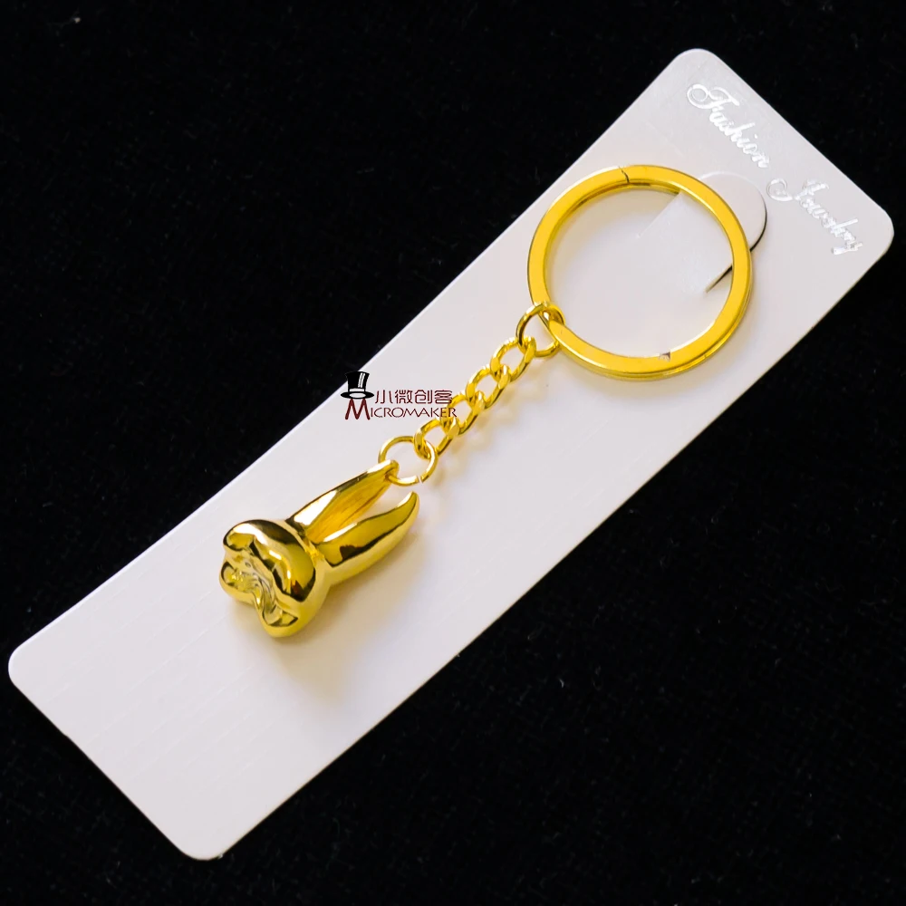 1pcs Gold Dentist Teeth Keychain Stainless Steel Dentist Decoration Key Chains Tooth Model Shape Dental Clinic