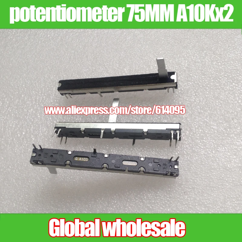 

3pcs mixer straight sliding potentiometer 75MM A10Kx2 for soundtracs / fader handle length 20MMC