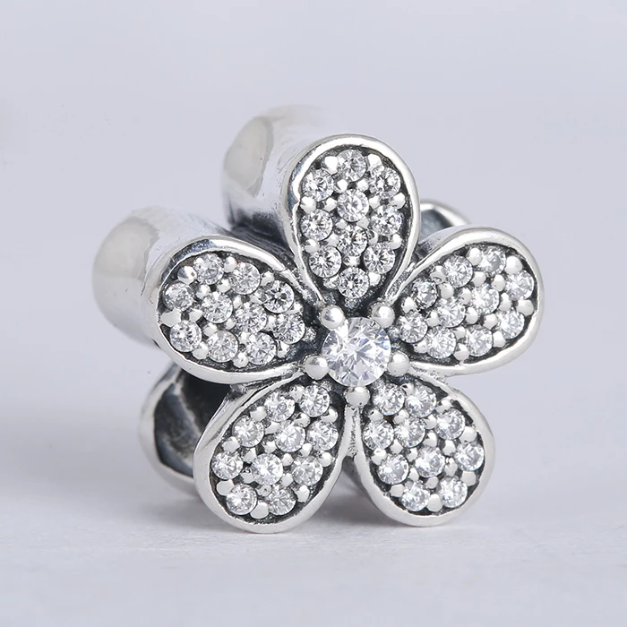 

New spring collection 925 sterling silver pave daisy charms with clear cz Suitable for Pandora Style Charm Bracelets & Necklaces