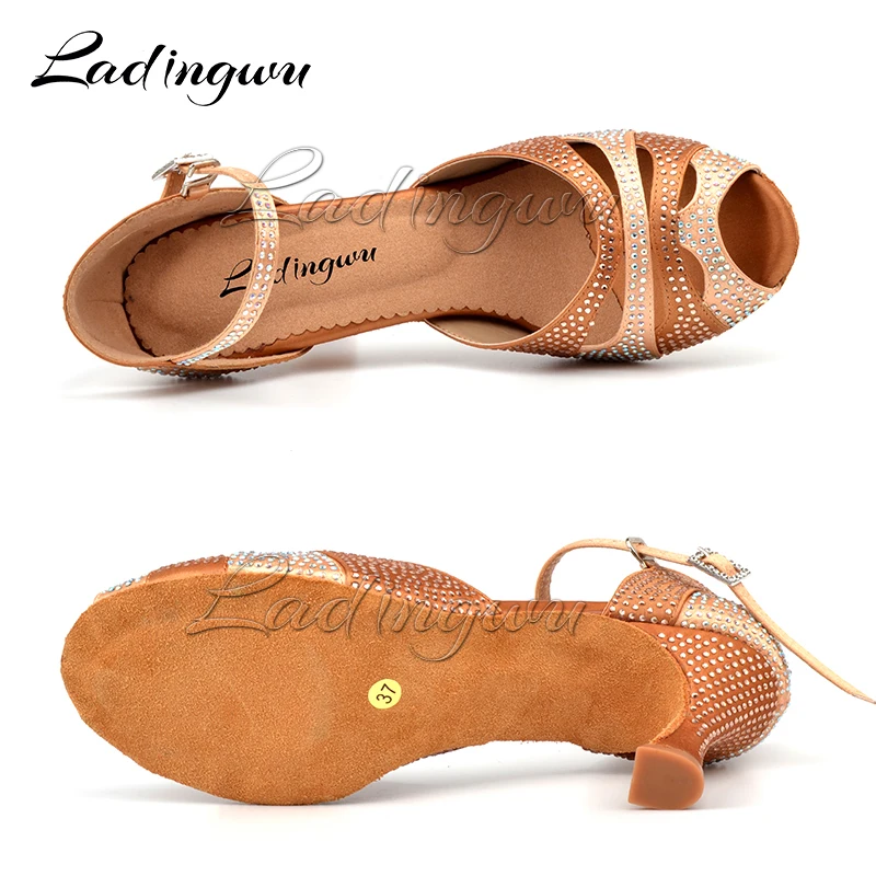 Ladingwu 2018 New Glitter Rhinestone Latin Dance Shoes Women Satin Salsa Dancing Shoes For Woman Tango Ballroom Shoes For Dacne