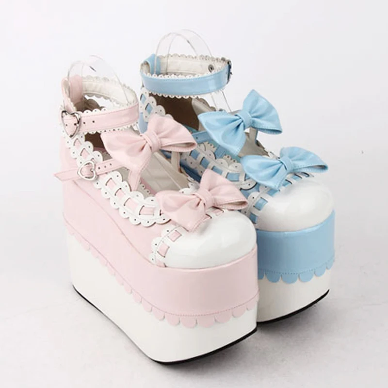Female Japan Anime Maid Cosplay Lolita Shoes Spring Women Wedges Sandals High Heels Leather Princess Platform Shoes Plus Size