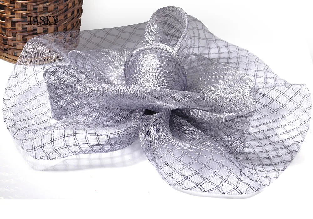 BIg Grey Grid Fascinator Hair Clip Women French Style Church Horse Race Party Ladies Wedding Hat Fashion Fascinator Headwear