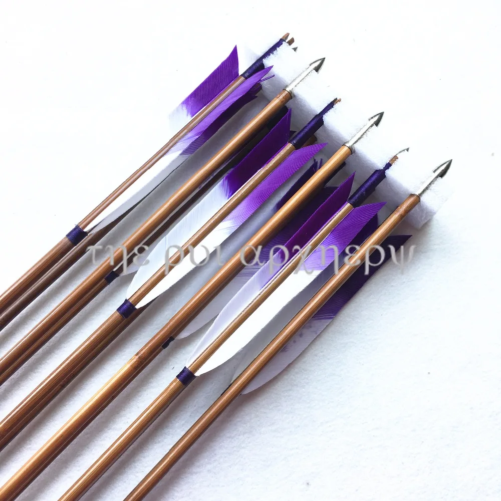 Handmade Bamboo Arrows Eagle Feather Shaft Diameter 8mm Steel Arrowheads 6/12/24pcs