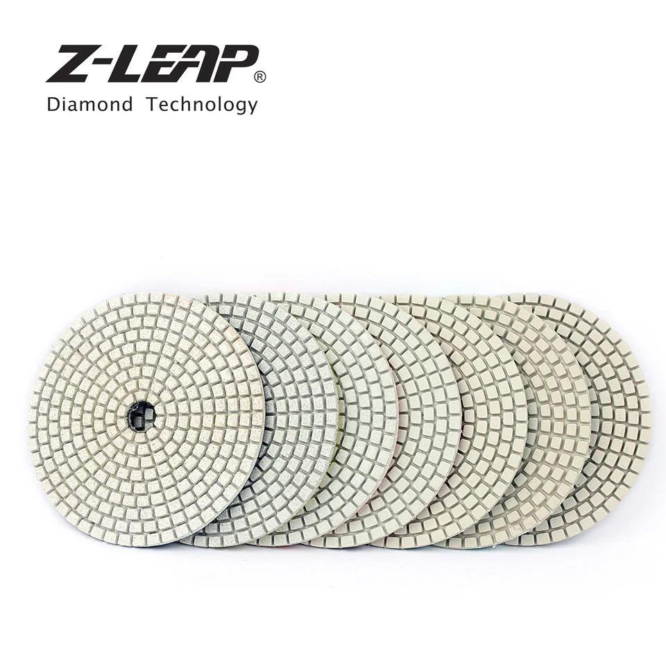 Z-LEAP 100mm 7pcs Diamond Polishing Pads Kit Granite Marble Concrete Abrasive Disc Wet Use A Class Premium Stone Grinding Pad