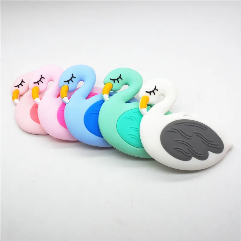 Chengkai 5PCS Silicone Flamingo Teether DIY Baby Cartoon Swan Pacifier Dummy Teething Pendant Nursing Sensory Animal Toy Gift