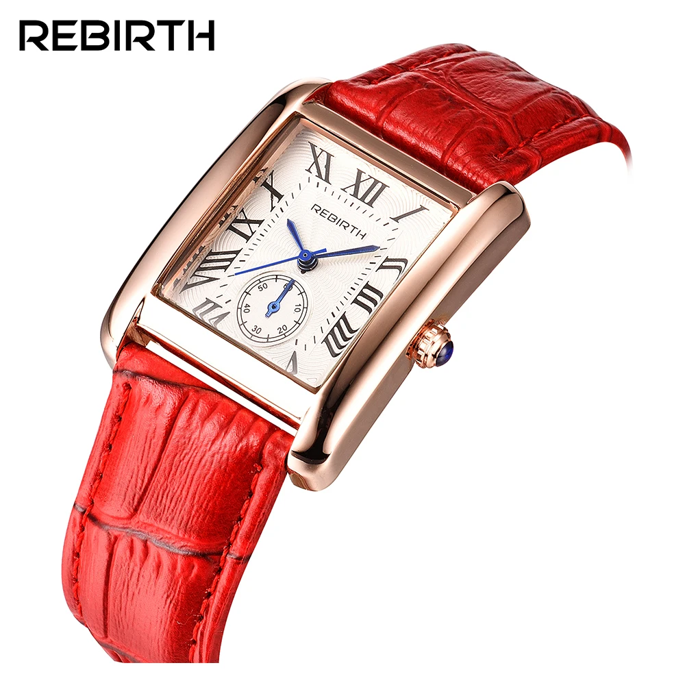 Fashion REBIRTH Women Rectangle Watches Casual Ladies Brand Luxury Quartz Leather Strap Girl Clock Classic Female Clocks relogio