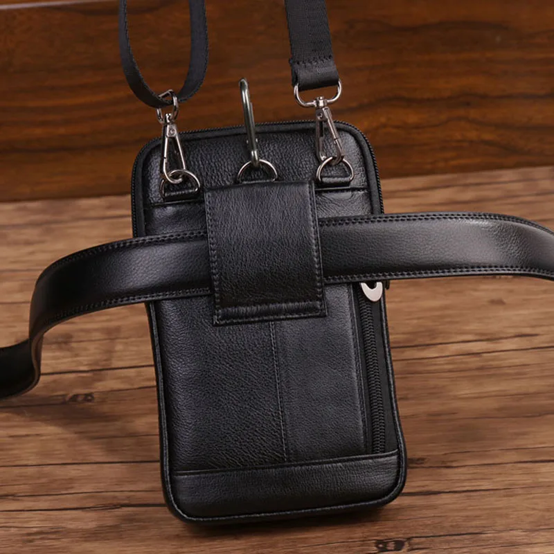 Men Crossbody  Shoulder Waist Bag Genuine Leather Cell Mobile Phone Case Messenger Bag Men Belt Fanny Hook Pack