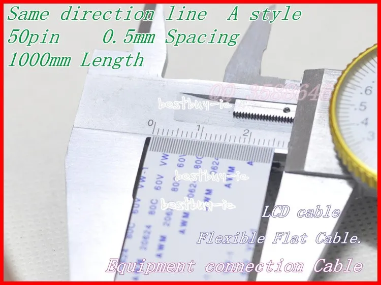 Kabel datar fleksibel FFC kawat lunak garis arah A/A/50pin panjang 0.5mm + jarak 1000mm. 50P * 0,5 A * 1000MM