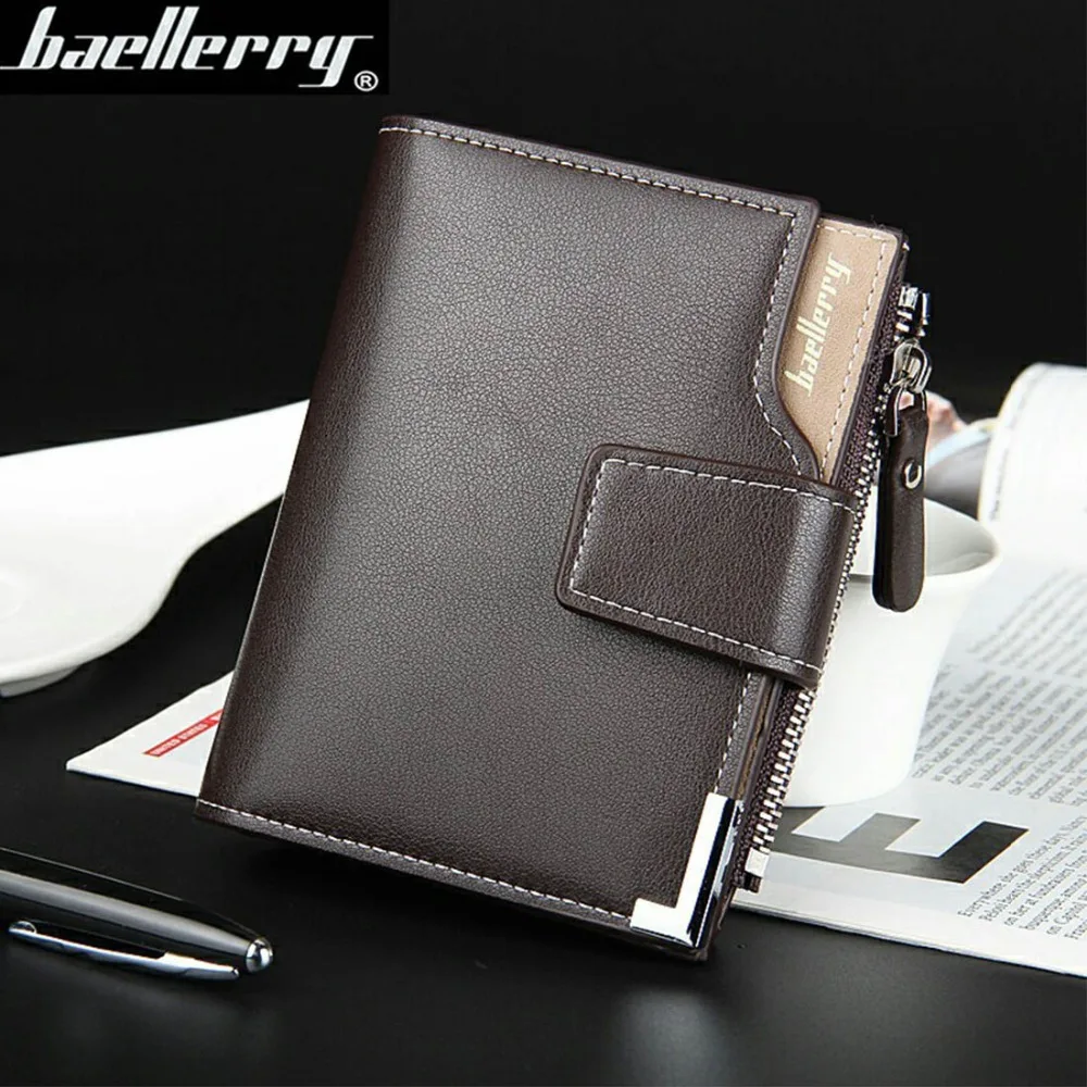 Baellerry Business Men Wallets PU Leather Short Zipper Card Photo Holder Style Casual Male Wallets Luxury Men Purses