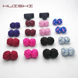 HUISHI Handmade Upscale Men's Classic Double Rope Ball Knot Cufflinks Round Shape Multicolor Elastic Fabric Men Cuff Links