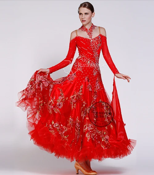 

customize red black pool standard Waltz tango Fox trot Quick step ballroom dress competition woman back cutout lady girl