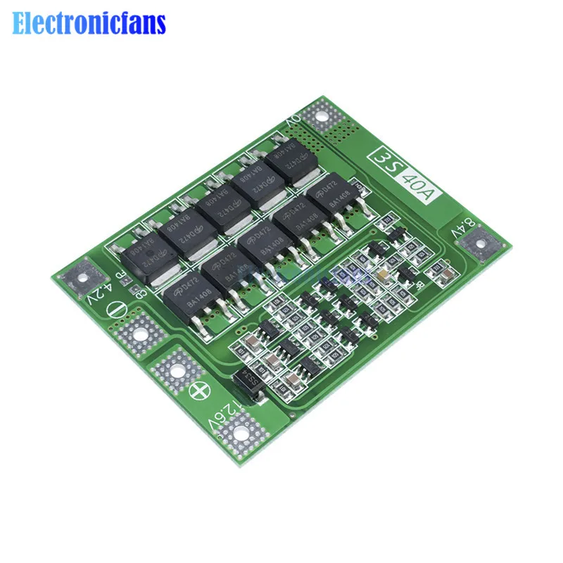 Li-ion Carregador de Bateria De Lítio Proteção Board, PCB BMS para 40A atual Drill Motor, 11.1V 12.6V Lipo Cell Module Enhanced, 3S, 40A