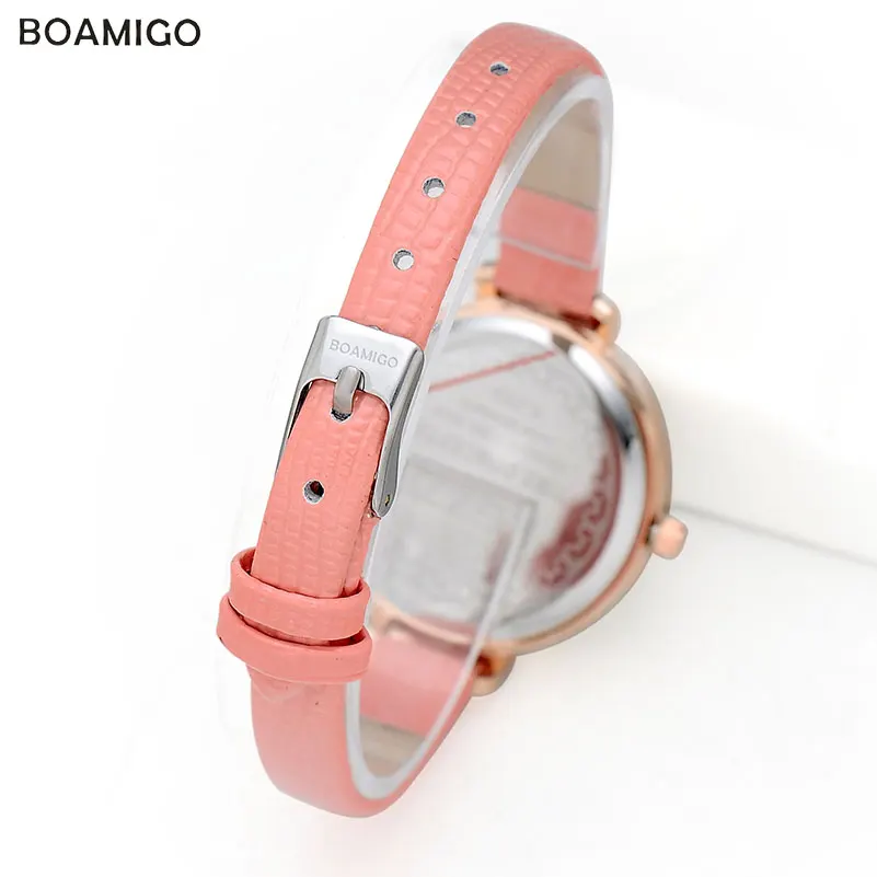 BOAMIGO Fashion Women Quartz Watches Leather Strap Luxury Brand Ladies Rhinestone Watches Women\'s White Wristwatches