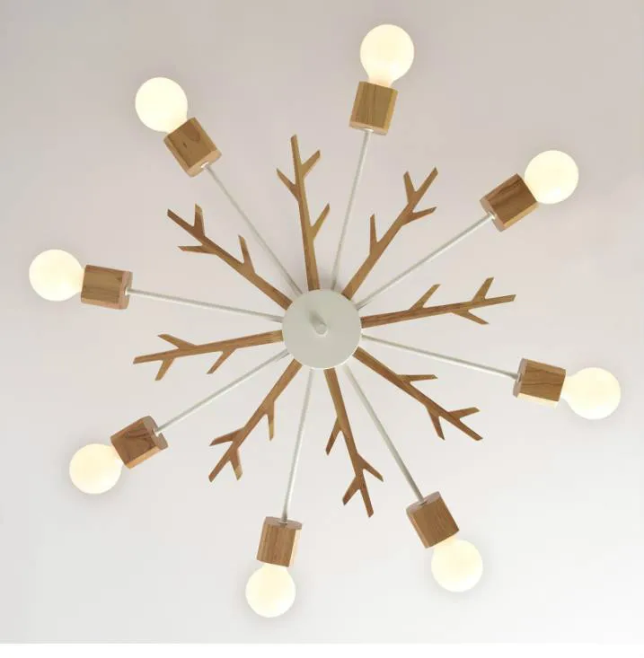 New Arrival LED Chandelier Wooden Lustres For Living Room Wood Dining Lights Modern Ceiling Mounted Chandeliers Lighting