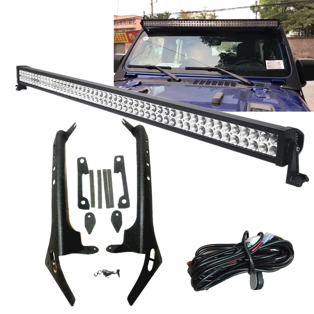 for Jeep Wrangler JL 52Inch Led work Light Bar With Windshield Upper Mounting Brackets Steel for Jeep JL Accessories 2018 +