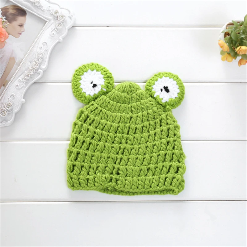 Frog Baby Newborn Hat Autumn Winter Knitted Crochet Infant Photography Hat Props Pictures Accessories