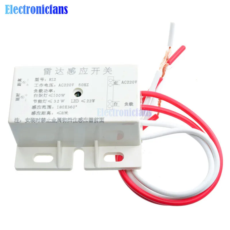 220V AC 50Hz Auto Infrared Human Sensor Switch PIR Microwave Radar Body Motion Sensor Module Adjustable For Time Distance Range