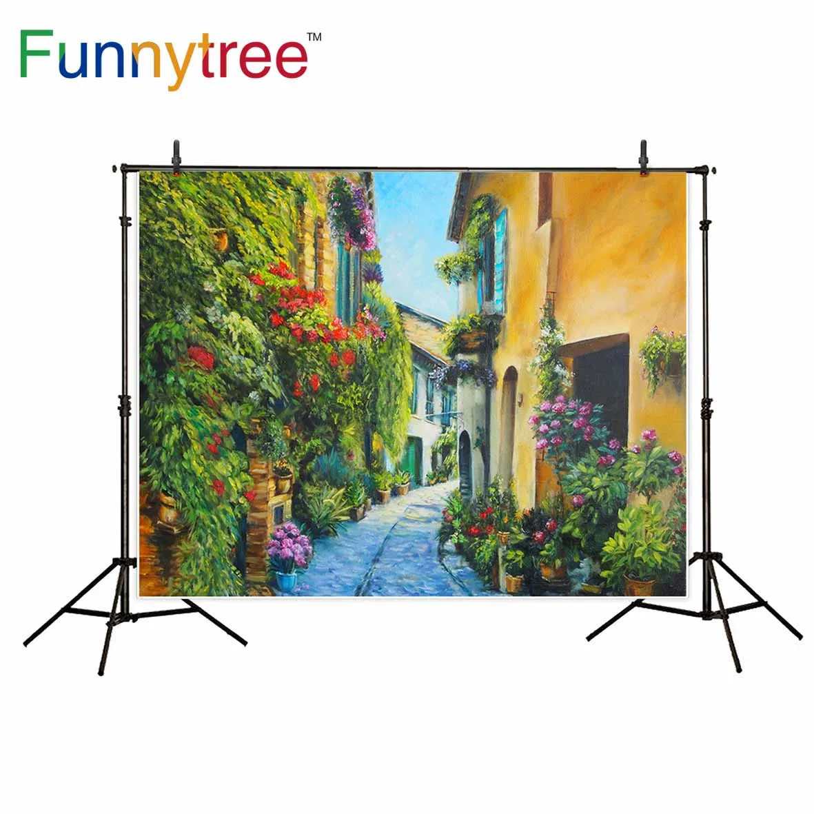 Funnytree backgrounds for photo studio oil painting flower Italy street spring photography backdrop photocall photobooth