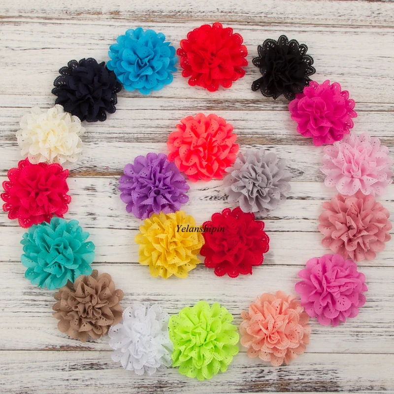 10pcs/lot 10CM 20colors Hair Clips Chic Blossom Eyelet Flowers For Kids Hair Accessories Artificial Fabric Flowers For Headbands