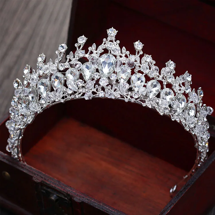 Baroque Magnificent Rhinestone Bridal Crown Tiaras Vintage Silver Color Crystal Beads Diadem for Women Wedding Hair Accessories