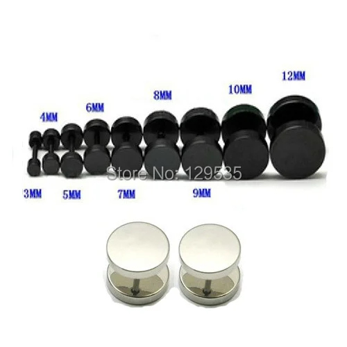 3 4 5 6 7 8 9 10 12 14MM width Round titanium steel hip-hop rock dumbbell Men earrings 10 style for choose