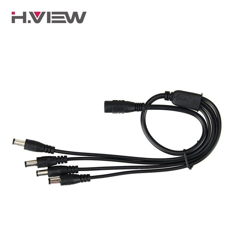 H.View 1 to 4 DC Power Splitter Cable 1 Female to 4 Output Male for CCTV Camera 5.5mm / 2.1mm Surveillance System Accessories